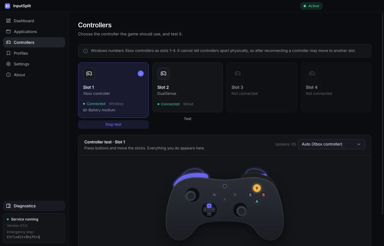 Controller test with a live gamepad picture