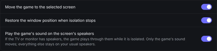 Setting: play the game's sound on the screen's speakers