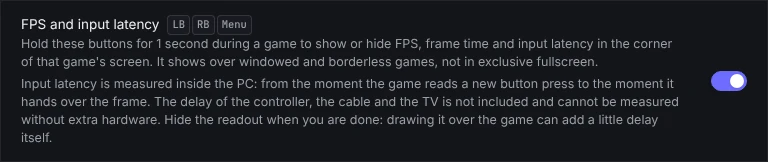 Setting: FPS and input latency shortcut