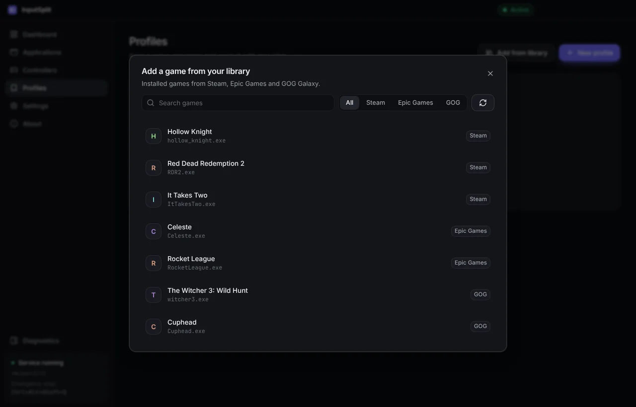 Adding a game from the Steam, Epic Games and GOG library