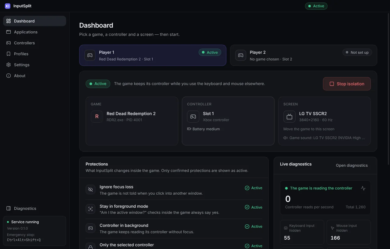Dashboard with a tab for each of two players